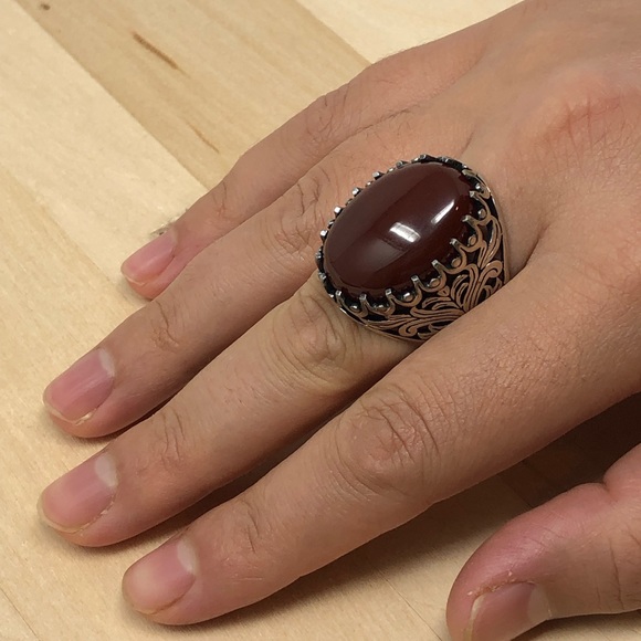 925 Silver Red Agate Women Ring - Picture 5 of 5